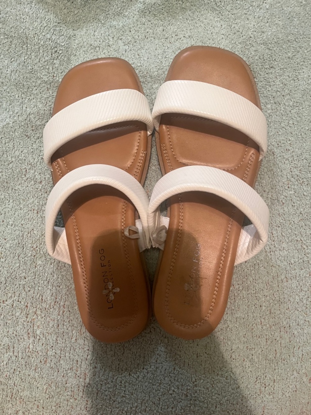 London Fog Cream-White Double Strap Slide Sandals